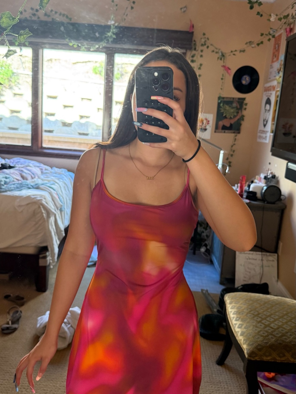White Fox Boutique Pink Orange Tie-Dye Mini Dress